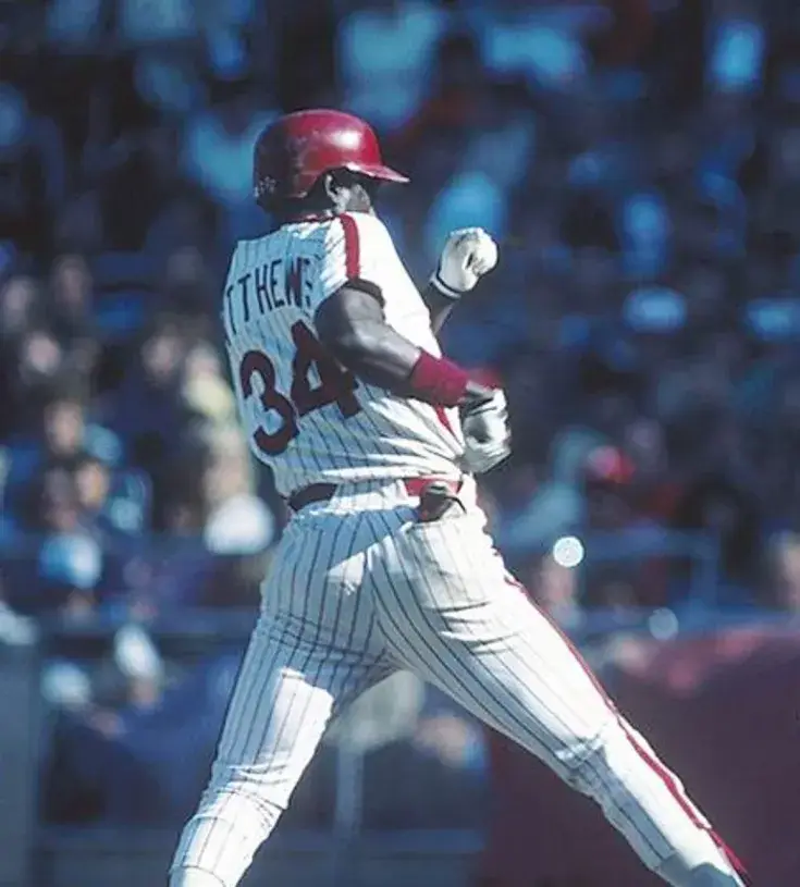 GARY MATTHEWS Philadelphia Phillies 1982 Majestic Cooperstown Throwback Home Baseball Jersey 