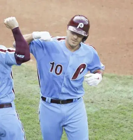 J.T. REALMUTO Philadelphia Phillies 1980’s Majestic Throwback Away Baseball Jersey 