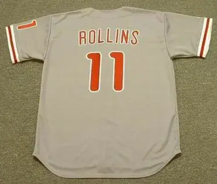 JIMMY ROLLINS Philadelphia Phillies 2008 Majestic Throwback Away Baseball Jersey 