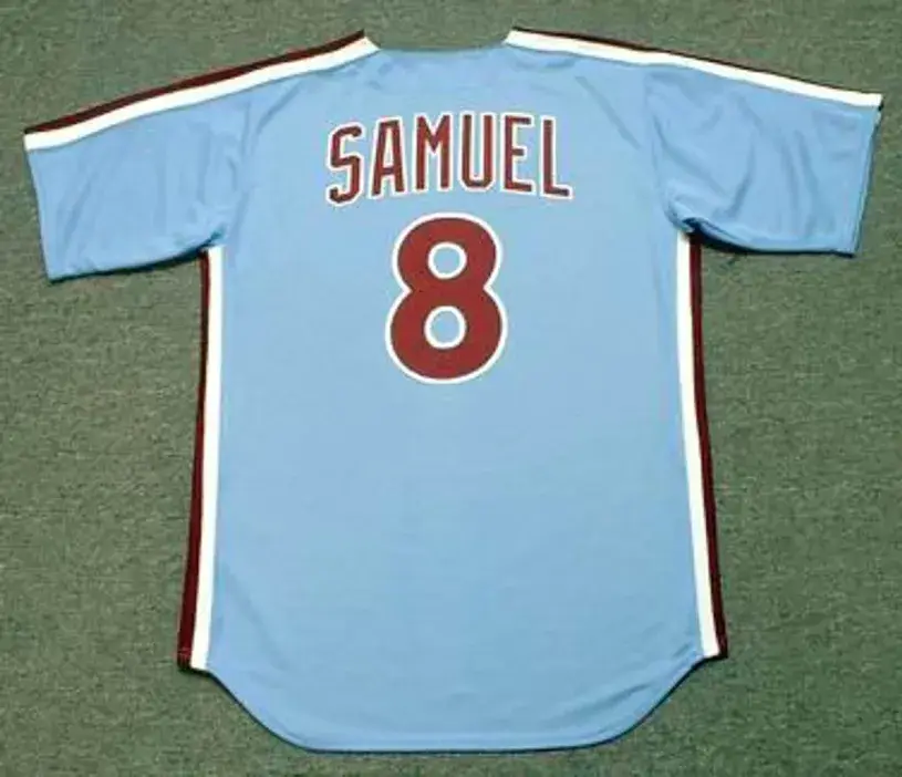 JUAN SAMUEL Philadelphia Phillies 1984 Majestic Cooperstown Throwback Away Baseball Jersey 