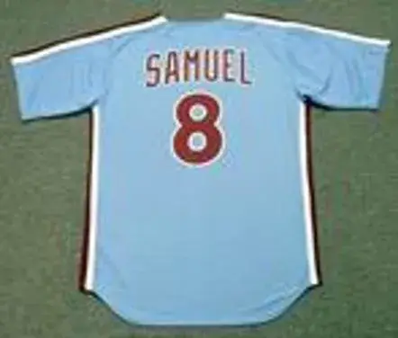 JUAN SAMUEL Philadelphia Phillies 1984 Majestic Cooperstown Throwback Away Baseball Jersey 