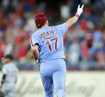 RHYS HOSKINS Philadelphia Phillies 1980’s Majestic Throwback Away Baseball Jersey 