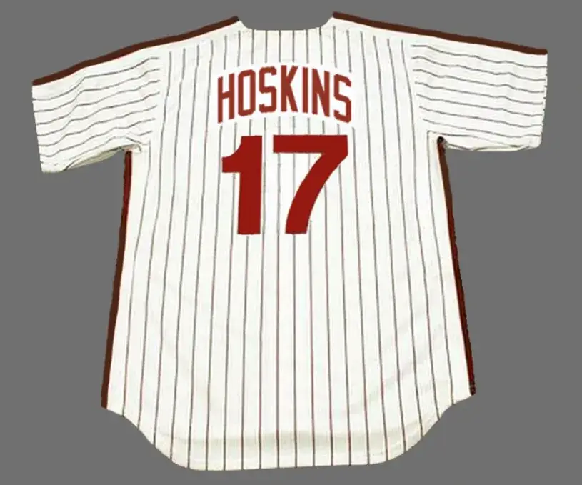 RHYS HOSKINS Philadelphia Phillies 1980’s Majestic Throwback Home Baseball Jersey 