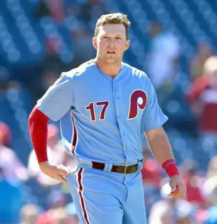 RHYS HOSKINS Philadelphia Phillies 1980’s Majestic Throwback Home Baseball Jersey 