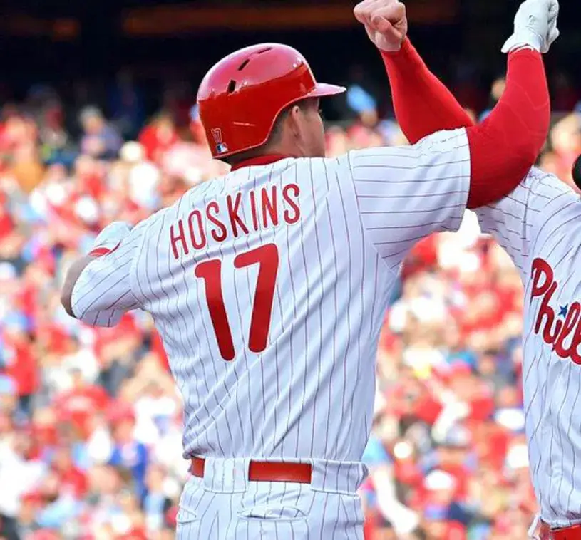 RHYS HOSKINS Philadelphia Phillies Home Majestic Baseball Jersey 