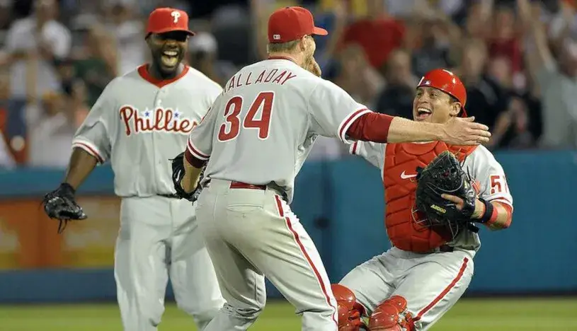 ROY HALLADAY Philadelphia Phillies 2010 Away Majestic Throwback Baseball Jersey 