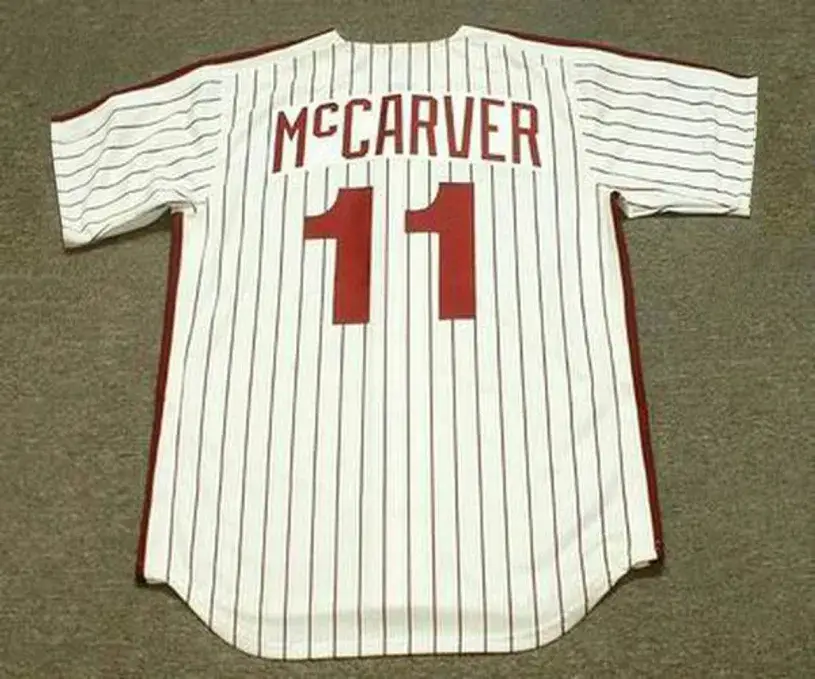 TIM McCARVER Philadelphia Phillies 1976 Majestic Cooperstown Throwback Home Baseball Jersey 