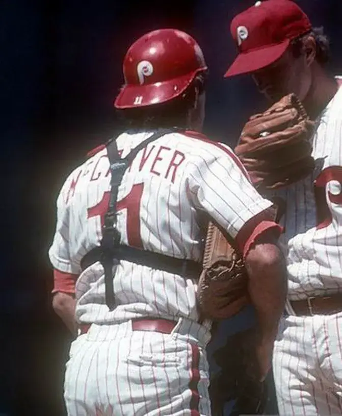TIM McCARVER Philadelphia Phillies 1976 Majestic Cooperstown Throwback Home Baseball Jersey 
