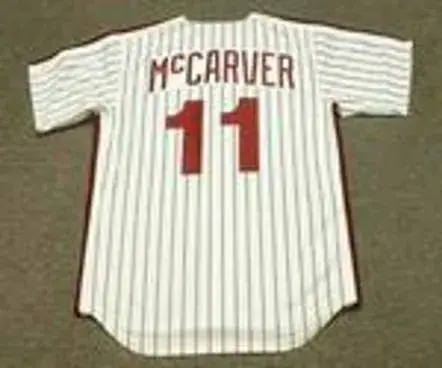 TIM McCARVER Philadelphia Phillies 1976 Majestic Cooperstown Throwback Home Baseball Jersey 