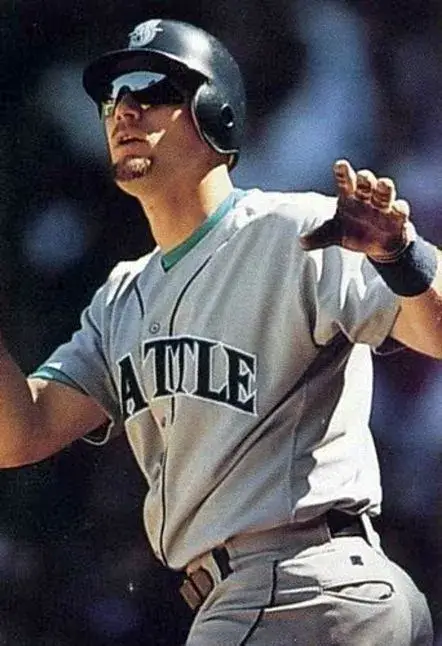 JAY BUHNER Seattle Mariners 1997 Majestic Throwback Away Baseball Jersey 