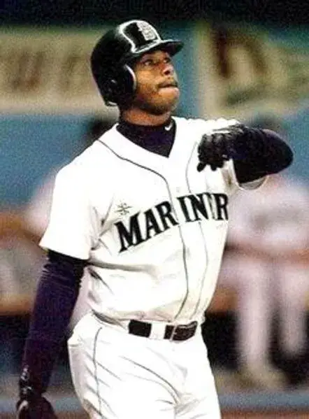 KEN GRIFFEY JR. Seattle Mariners 1997 Home Majestic Throwback Baseball Jersey 