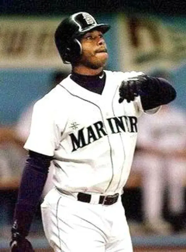 KEN GRIFFEY JR. Seattle Mariners 1997 Home Majestic Throwback Baseball Jersey 