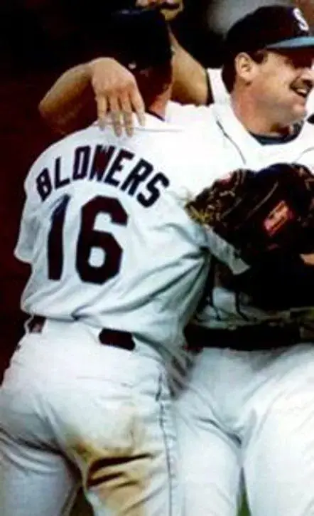 MIKE BLOWERS Seattle Mariners 1995 Majestic Throwback Home Baseball Jersey 