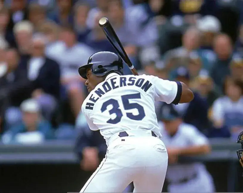 RICKEY HENDERSON Seattle Mariners 2000 Home Majestic Throwback Baseball Jersey 