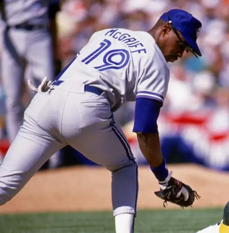 FRED McGRIFF Toronto Blue Jays 1990 Majestic Throwback Away Baseball Jersey 