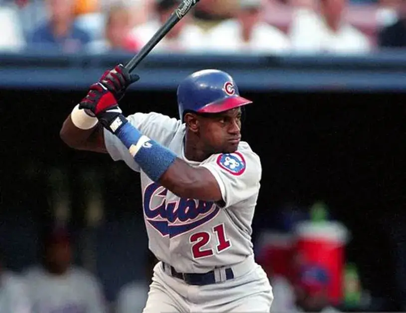SAMMY SOSA Chicago Cubs 1996 Majestic Throwback Away Baseball Jersey 
