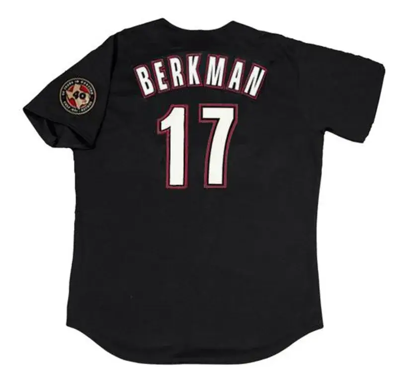 LANCE BERKMAN Houston Astros 2001 Alternate Majestic Baseball Throwback Jersey 