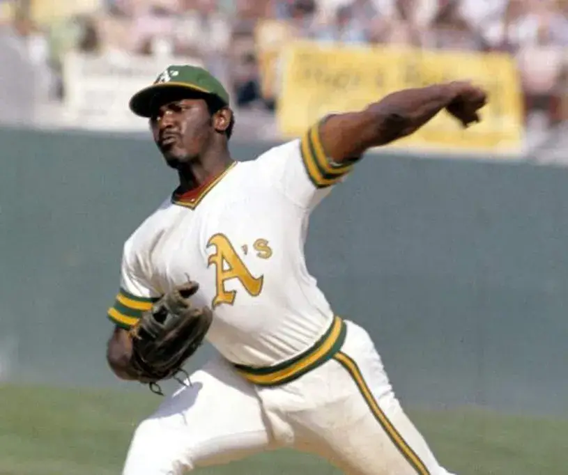 VIDA BLUE Oakland Athletics 1973 Home Majestic Throwback Baseball Jersey 