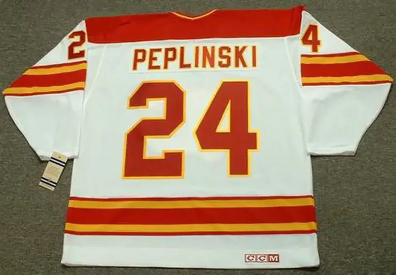 JIM PEPLINSKI Calgary Flames 1980’s CCM Vintage Throwback Home NHL Hockey Jersey 