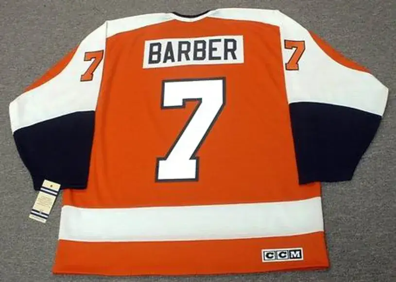 BILL BARBER Philadelphia Flyers 1974 CCM Vintage Throwback Away NHL Jersey 