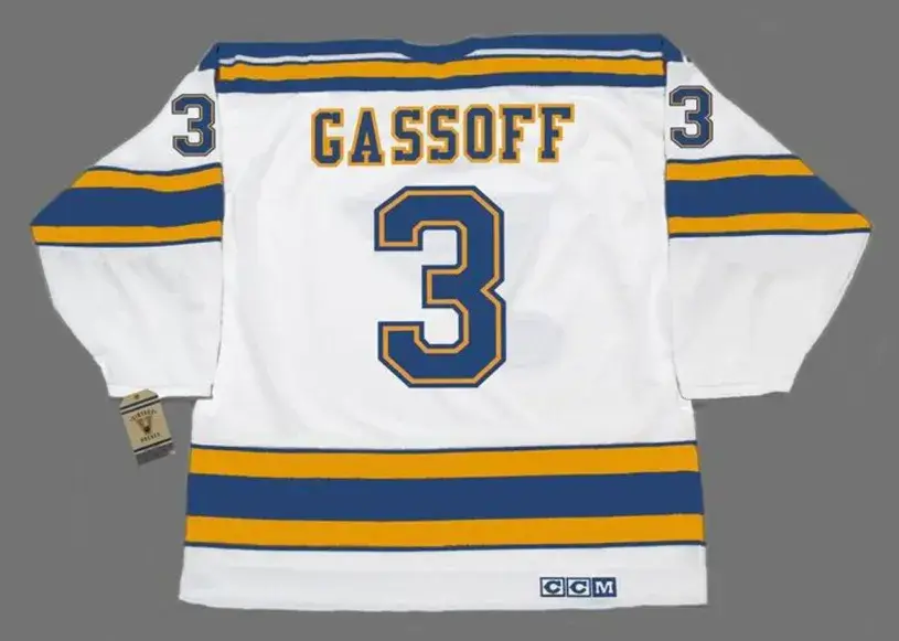 BOB GASSOFF St. Louis Blues 1975 CCM Vintage Throwback NHL Hockey Jersey 