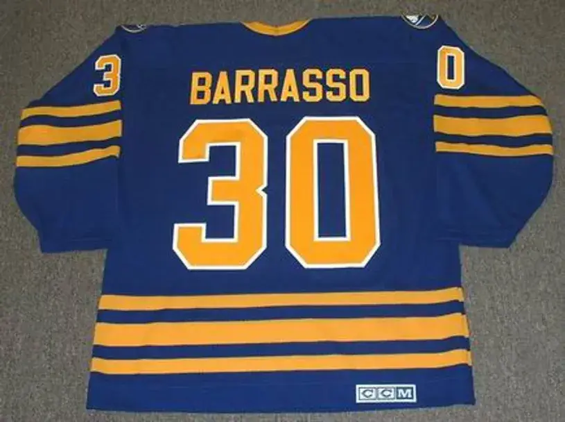 TOM BARRASSO Buffalo Sabres 1985 CCM Vintage Throwback Away NHL Hockey Jersey 
