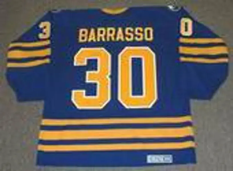 TOM BARRASSO Buffalo Sabres 1985 CCM Vintage Throwback Away NHL Hockey Jersey 