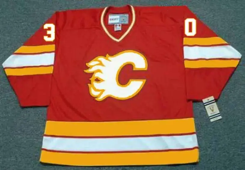MIKE VERNON Calgary Flames 1980’s CCM Vintage Throwback Away NHL Hockey Jersey