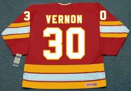 MIKE VERNON Calgary Flames 1980’s CCM Vintage Throwback Away NHL Hockey Jersey 