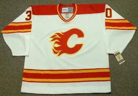 MIKE VERNON Calgary Flames 1980’s CCM Vintage Throwback Home NHL Hockey Jersey