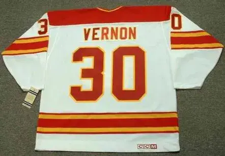 MIKE VERNON Calgary Flames 1980’s CCM Vintage Throwback Home NHL Hockey Jersey 
