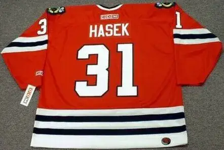 DOMINIK HASEK Chicago Blackhawks 1992 CCM Throwback Away Hockey Jersey 