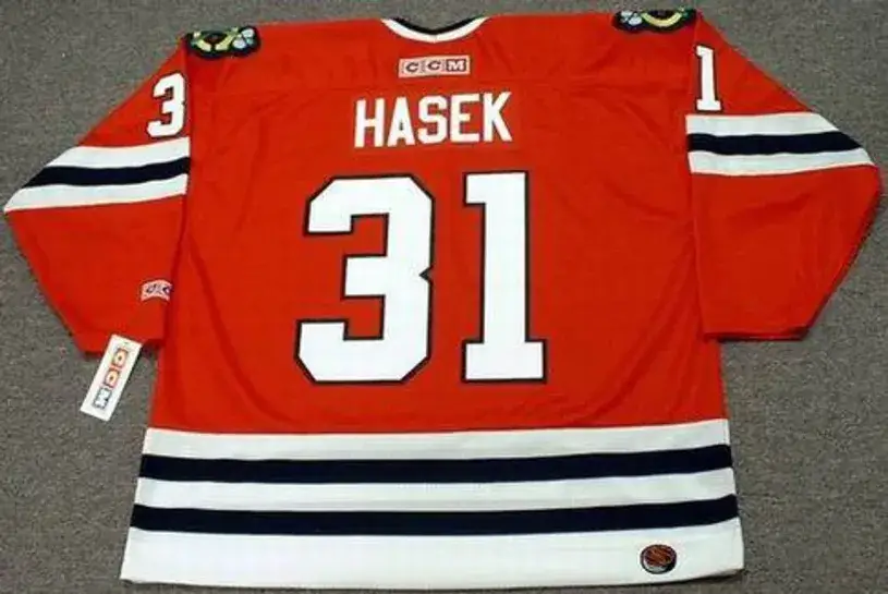DOMINIK HASEK Chicago Blackhawks 1992 CCM Throwback Away Hockey Jersey 
