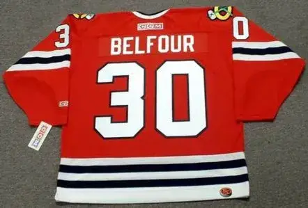 ED BELFOUR Chicago Blackhawks 1994 CCM Throwback Away NHL Hockey Jersey 