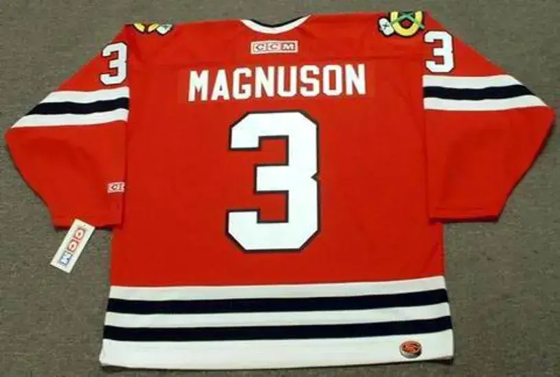 KEITH MAGNUSON Chicago Blackhawks 1977 CCM Throwback Away NHL Hockey Jersey 