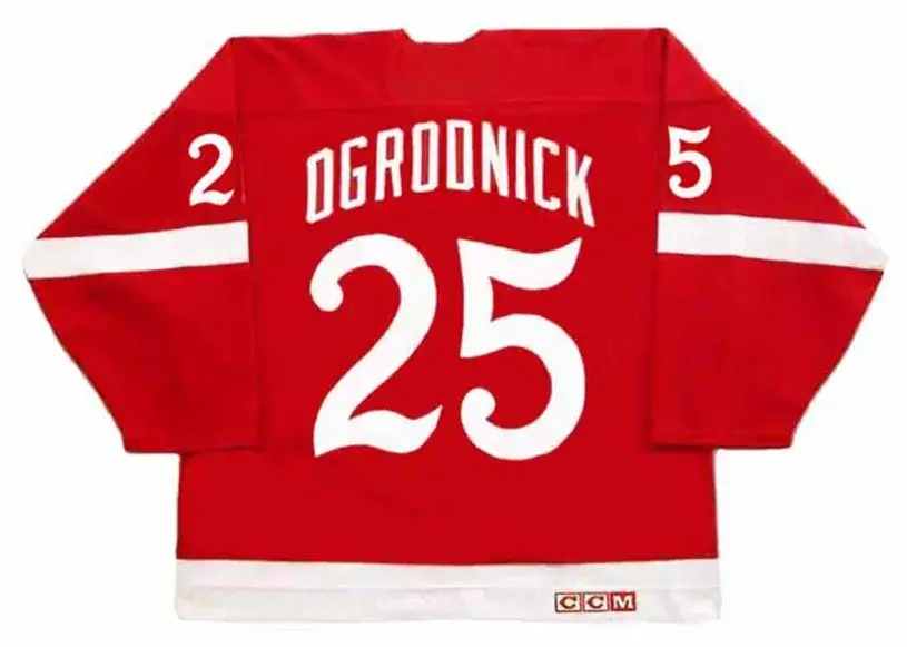 JOHN OGRODNICK Detroit Red Wings 1982 CCM Vintage Throwback NHL Hockey Jersey 