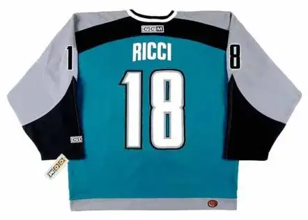 MIKE RICCI San Jose Sharks 2003 CCM Throwback NHL Home Hockey Jersey 