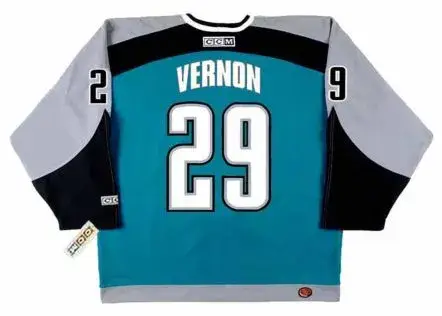 MIKE VERNON San Jose Sharks 1997 CCM Throwback NHL Home Hockey Jersey 