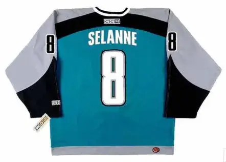 TEEMU SELANNE San Jose Sharks 2002 CCM Throwback NHL Home Hockey Jersey 