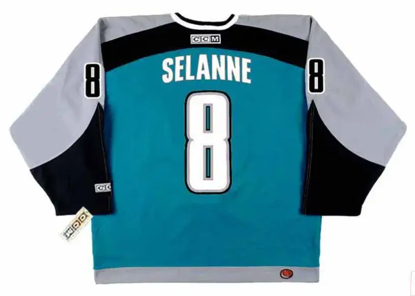 TEEMU SELANNE San Jose Sharks 2002 CCM Throwback NHL Home Hockey Jersey 