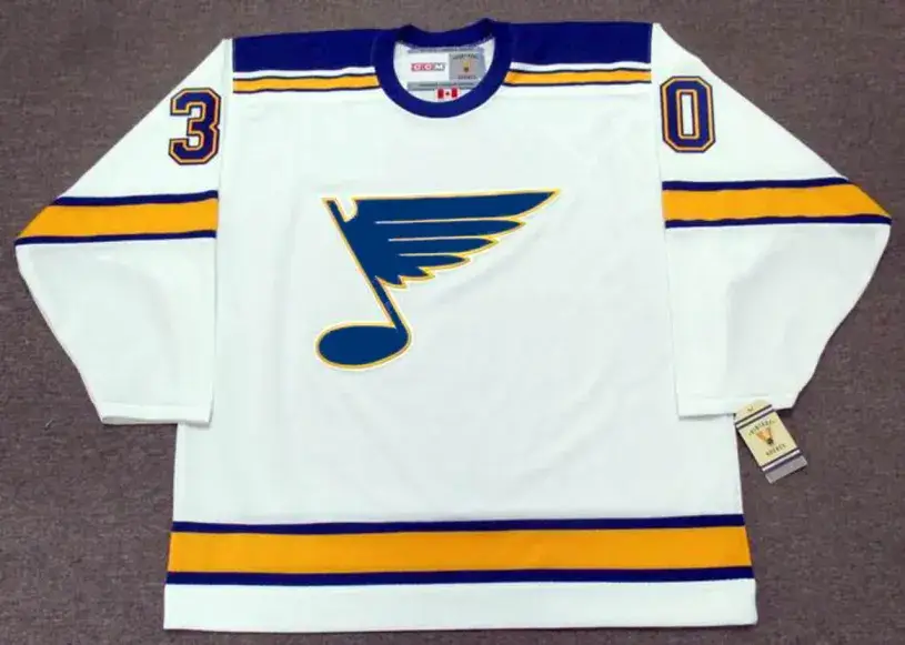 JACQUES PLANTE St. Louis Blues 1968 CCM Vintage Throwback Away NHL Hockey Jersey