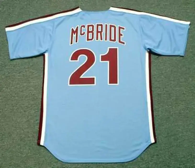 BAKE McBRIDE Philadelphia Phillies 1980 Majestic Throwback Away Baseball Jersey 