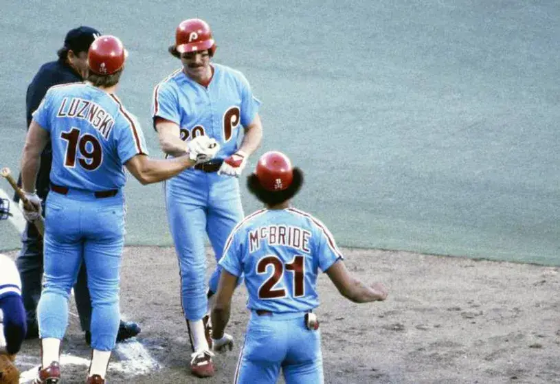 BAKE McBRIDE Philadelphia Phillies 1980 Majestic Throwback Away Baseball Jersey 