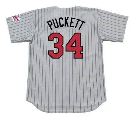 KIRBY PUCKETT Minnesota Twins 1991 Away Majestic Baseball Throwback Jersey 