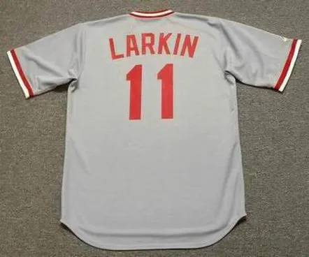 BARRY LARKIN Cincinnati Reds 1987 Majestic Cooperstown Away Baseball Jersey 