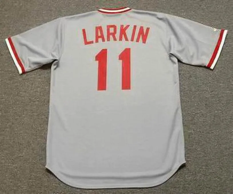 BARRY LARKIN Cincinnati Reds 1987 Majestic Cooperstown Away Baseball Jersey 