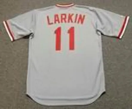 BARRY LARKIN Cincinnati Reds 1987 Majestic Cooperstown Away Baseball Jersey 