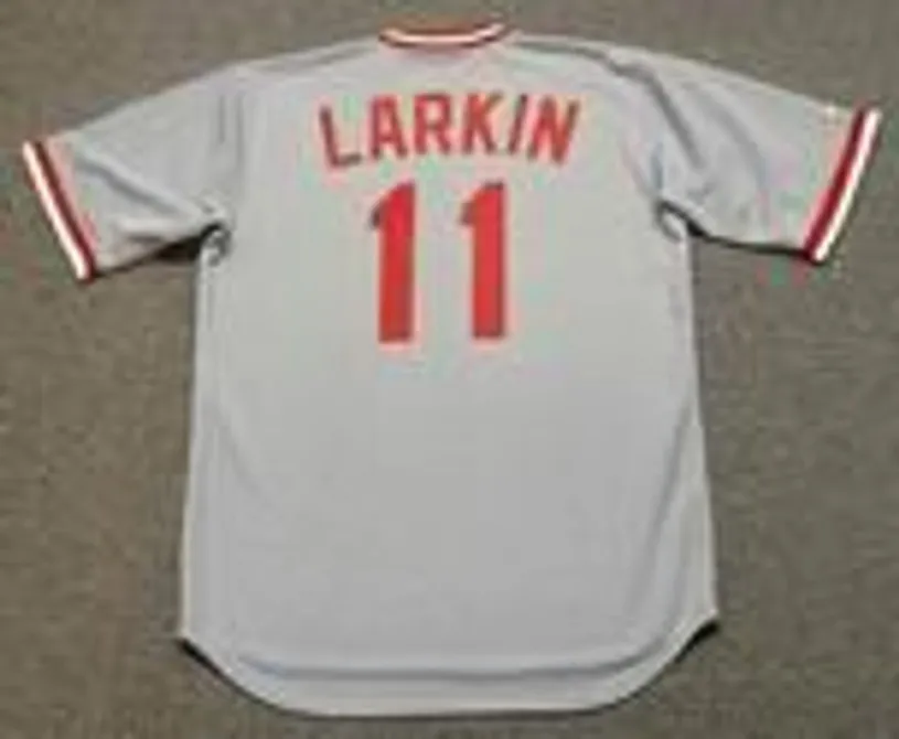 BARRY LARKIN Cincinnati Reds 1987 Majestic Cooperstown Away Baseball Jersey 