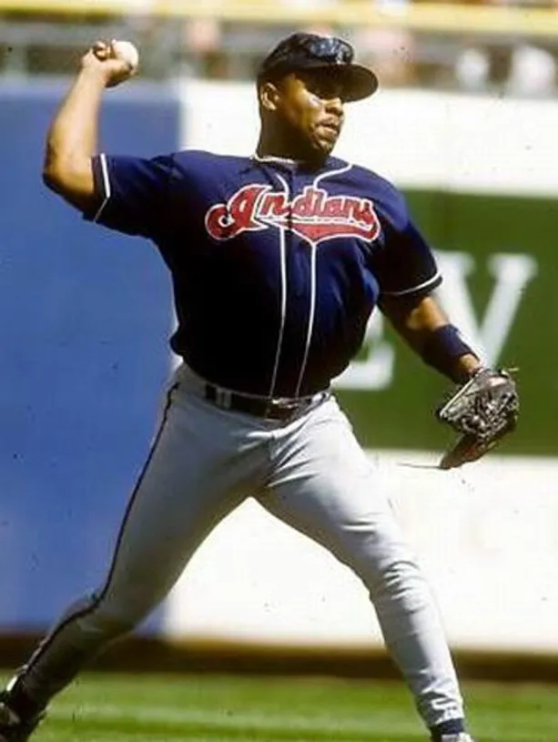 ALBERT BELLE Cleveland Indians 1995 Alternate Majestic Baseball Throwback Jersey 