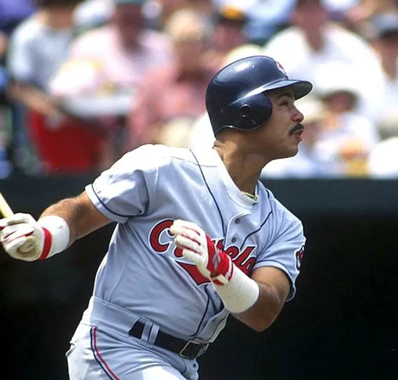 CARLOS BAERGA Cleveland Indians 1995 Majestic Throwback Away Baseball Jersey 